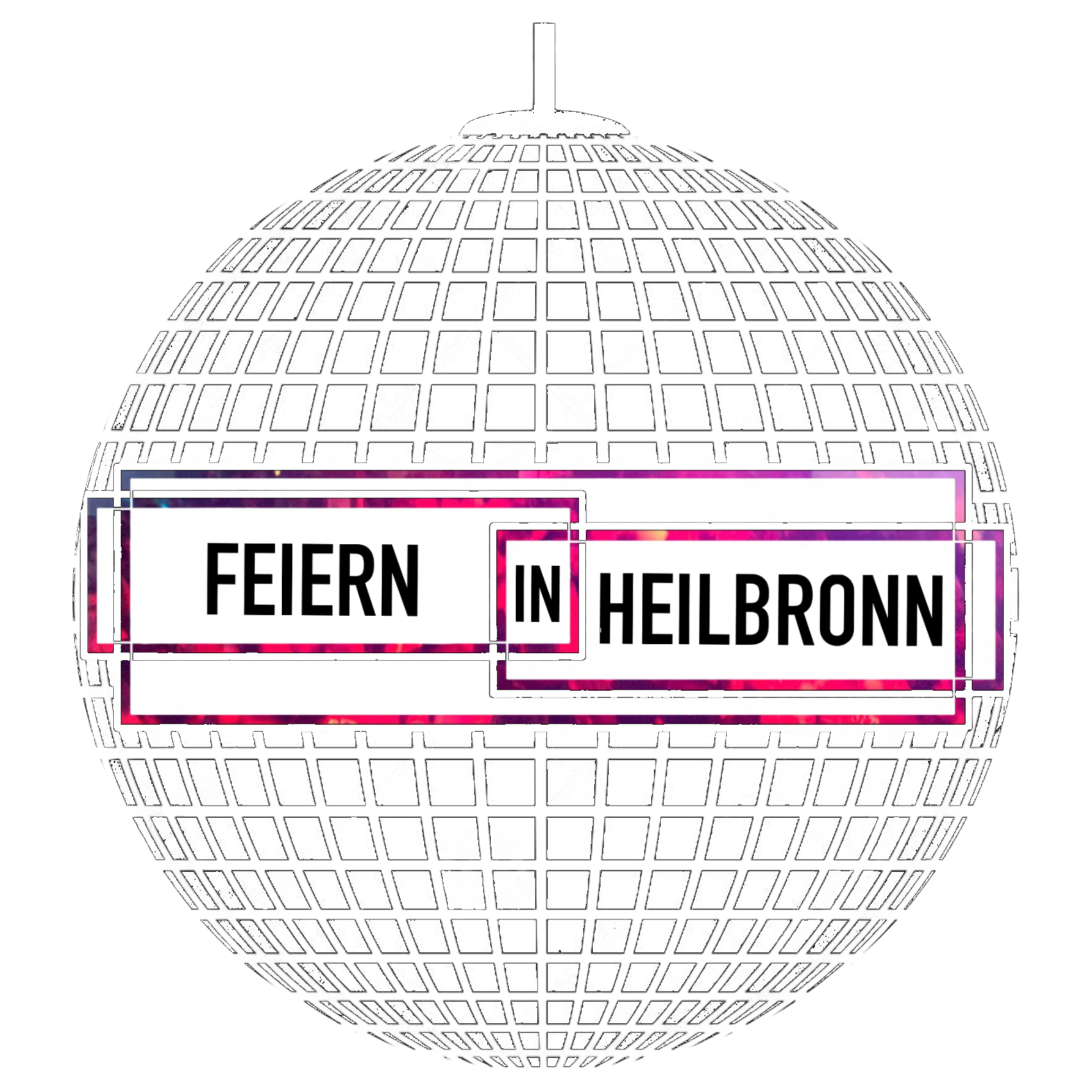 Diskokugel mit Schriftzug "Feiern in Heilbronn"